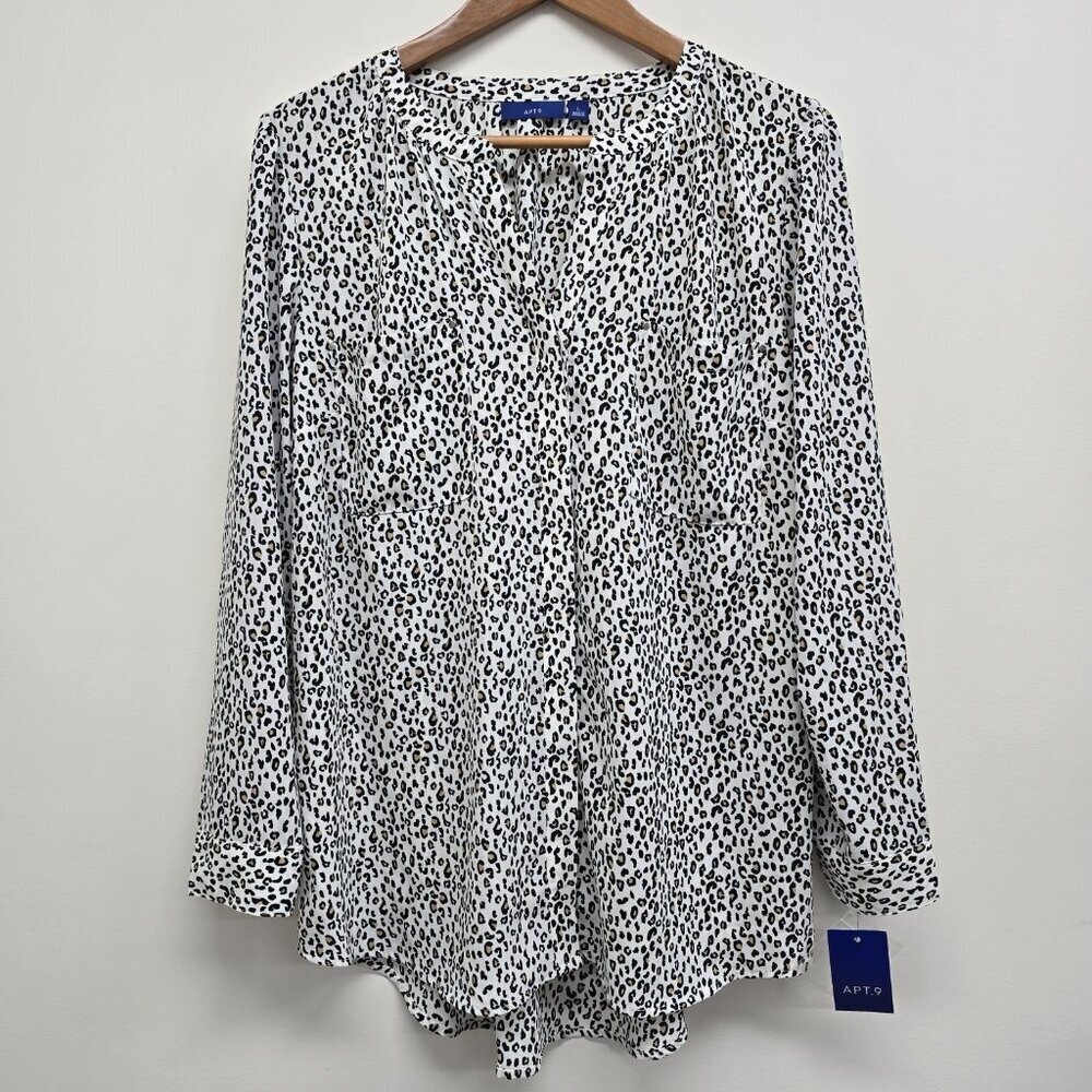 NEW Apt 9 Hidden Button Up Tunic Blouse Size Large Animal Print Office Career